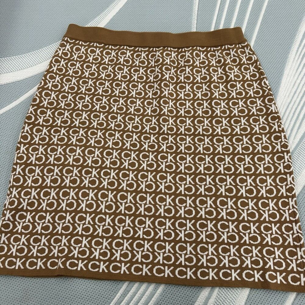 Calvin Klein Women's Brown/White Pull On Pencil Skirt Size XL